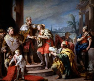 Joseph devant Pharaon - Josef før Farao - Peinture de Jacopo Amigoni (Giacomo Amiconi) (1675-1752), ca 1749 - Olie på lærred, 283x325 - Museo del Prado, Madrid af Jacopo Amigoni