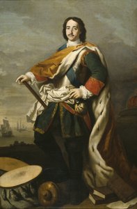Pierre I le Grand, tsar de Russie - Portræt af kejser Peter I den Store (1672-1725), af Amigoni, Jacopo (1675-1752). Olie på lærred. Mål: 210x139 cm. Nationalmuseum Stockholm