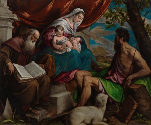 Jomfru Maria med barnet, Johannes Døberen og Sankt Antonius Abbeden af Jacopo Bassano