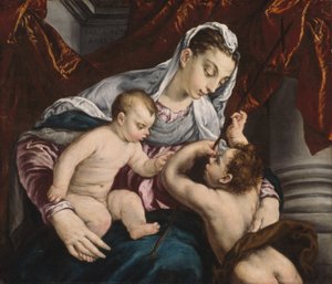 Jomfru og barn med den unge Sankt Johannes Døberen af Jacopo Bassano