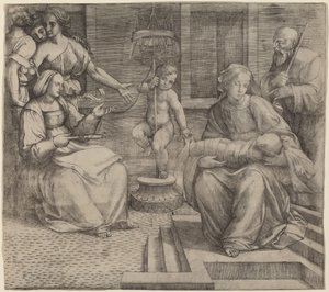 Hellig familie med Saint Elizabeth og spædbarnet Saint John the Baptist af Jacopo Francia