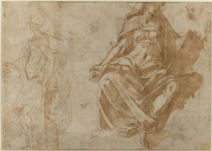 Sankt Cecilia og en siddende kvindeskikkelse, der holder en bog af Jacopo Ianguidi Bertoia