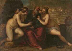 Lot og hans døtre af Jacopo Il Giovane Palma