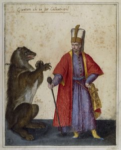Janisseri og bjørn, tegning af Jacopo Ligozzi (1547-1626)