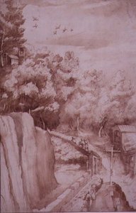 PD.52-1997 Udsigt over klosteret La Verna, vejen der fører til klosteret, ca. 1607-12 (vask, pen og blæk på papir) af Jacopo Ligozzi