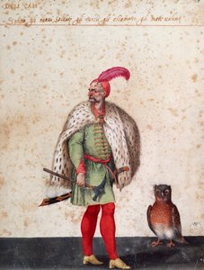 Tyrkisk soldat med ugle, tegning af Jacopo Ligozzi (1547-1627)
