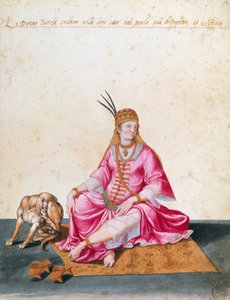 Tyrkisk kvinde med hund, tegning af Jacopo Ligozzi (1547-1627) af Jacopo Ligozzi