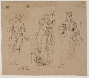 Neptun flankeret af Vulcan(?) og personificeringen af en by af Jacopo Palma