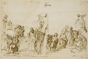 To kompositionsskitser til votivmaleriet af Doge Pasquale Cicogna, Sala del Pregadi, Palazzo Ducale, Venedig af Jacopo Palma