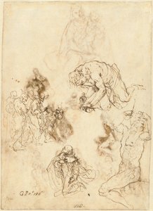 Studier af Kristus, der helbreder den blinde mand, Saint Philip Benizzi og Saint Sebastian af Jacopo Palma il Giovane