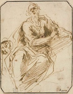 Studie for St. Mark (recto); Skitse af halvlængde mandsfigur, ser opad til højre (verso)