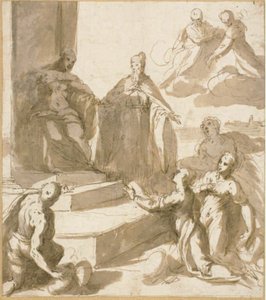 Studie for Venedig, der modtager hyldest og gaver fra Brescia, Udine, Padua og Verona, med Doge Francesco Venier, der præsenterer dem af Jacopo Palma il Giovane