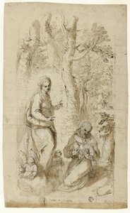 Vision af St. Frans af Assisi (recto); Sankt Hieronymus, Sankt Frans vision og to små skitser af Sankt Frans, der holder Kristusbarnet (verso)