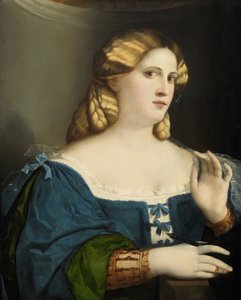 Ung kvinde i en blå kjole, med vifte, 1512-1514