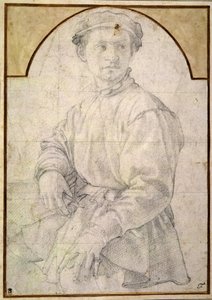 En siddende ung med kasket (kridt på papir) af Jacopo Pontormo