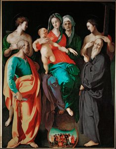 Jomfruen med Sankt Anna og fire helgener (Peter Sebastian, Benedikt og den gode forbryder ... af Jacopo Pontormo