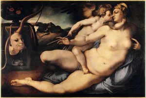 Venus og Amor (Venus og Amor) Maleri af Jacopo Carrucci dit il Pontormo (Pontormo) (1494-1556) 1532-1534 Dim 128x197 cm Firenze, Accademia Gallery Italien