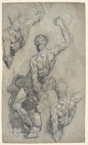 Studier af Michelangelos "Samson and the Philistines", ca. 1575-85 (kridt, trækul, gouache, papir) af Jacopo Robusti (workshop of) Tintoretto
