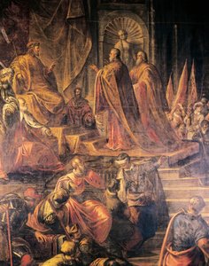Ambassadører for pave og venetianere, der bønfalder Barbarossa om fred forgæves, af Jacopo Tintoretto (1519-1594) og hans værksted, Great Council Hall, Doges Palace, Venedig. Italien af Jacopo Robusti Tintoretto