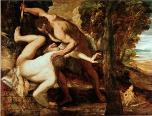 Kain dræber Abel Maleri af Jacopo Robusti dit il Tintoretto (Tintoret) (1518-1594) 1550-1553 Søn. 149x196 cm Galleri of the Accademia, Venedig af Jacopo Robusti Tintoretto
