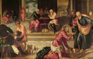 Kristus vasker disciplenes fødder af Jacopo Robusti Tintoretto