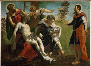 Nedstigning fra korset med Sankt Maria og Maria fra Magdala (maleri på lærred) af Jacopo Robusti Tintoretto