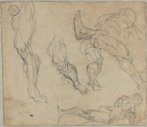 Figurer og ben, 1575-80 (sort kridt på lagt papir) af Jacopo Robusti Tintoretto