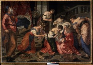 La nativite de Saint Jean Baptiste (Sankt Johannes Døberens fødsel). Maleri af Tintoretto (Jacopo Robusti kaldet Tintoretto af Jacopo Robusti Tintoretto