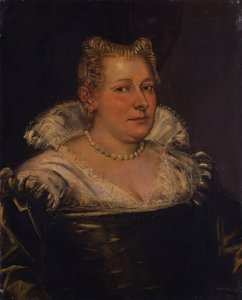 Portræt af en dame, brystlængde i en grøn kjole med hvid krave af Jacopo Robusti Tintoretto