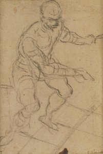 Siddende mand set fra oven (sort kridt på papir) (recto) (se 160813 for verso) af Jacopo Robusti Tintoretto