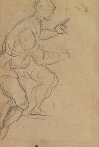 Siddende mand set nedefra (sort kridt på papir) (verso) (se 160812 for recto) af Jacopo Robusti Tintoretto