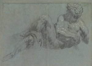 Studie efter Michelangelos Giorno, ca. 1550-55 (kridt på papir) af Jacopo Robusti Tintoretto