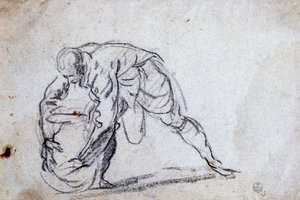 Studie til bøjet mandsfigur af Jacopo Robusti Tintoretto