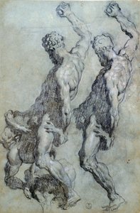 Studie af figurer af Jacopo Robusti kendt som Tintoretto (1518-1594), tegning i sort blyant og kul af Jacopo Robusti Tintoretto