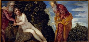Suzanne og de ældste maleri af Jacopo Robusti på Tintoret eller Il Tintoretto (1518-1594) 1500-tallet søn. 0,58x1,16 m Madrid, Musee du Prado af Jacopo Robusti Tintoretto