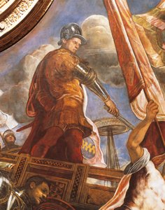 Venetianerne kæmper mod Aragoneserne i Gallipoli af Jacopo Robusti, kendt som Tintoretto (1518-1594), Detail, Sala del Maggior Consiglio (Hall of Great Council), Palazzo Ducale, Venedig af Jacopo Robusti Tintoretto