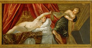 Josefs kyskhed - Josef og Potifars kone ... (maleri på lærred) af Jacopo Robusti Tintoretto