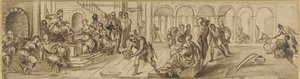 Salomon og dronningen af Saba, ca. 1600 (pen på papir) af Jacopo Robusti after Tintoretto
