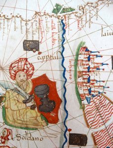 Egypten og Det Røde Hav, detalje fra et renæssancekort over Europa, Jacopo Russo (efter) 1528
