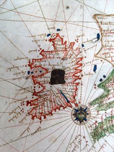 Irland, detalje fra et renæssancekort over Europa, Jacopo Russo (efter), 1528