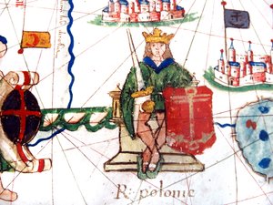 detalje af kongen af Polen fra et renæssancekort over Europa, Jacopo Russo (efter), 1528 af Jacopo Russo