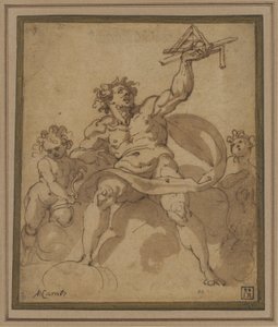 En allegori om arkitektur: En mandsfigur med to putti af Jacopo Zucchi