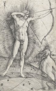 Apollo med bue og pil på himmelgloben og Diana med hjorte, 1503-5 af Jacopo de Barbari