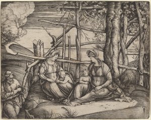 Hellig familie med Saint Elizabeth og spædbarnet Saint John the Baptist, ca. 14991501. af Jacopo de Barbari