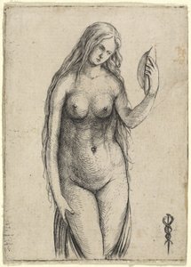 Nøgen kvinde holder et spejl allegori af Vanitas, ca. 15031504.