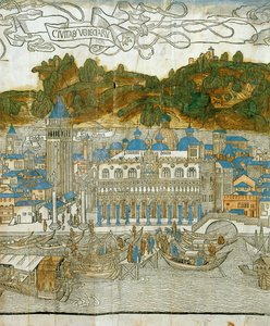 Venedig og den gamle kampanile før den blev ødelagt af et jordskælv, fra Pregrinatio in Terram Sanctam, trykt første gang i 1486 ... (træsnit)