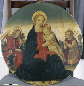 Madonna og barn med ærkeenglen Raphael og St. John, ca. 1490 (tempera på poppeltræ)