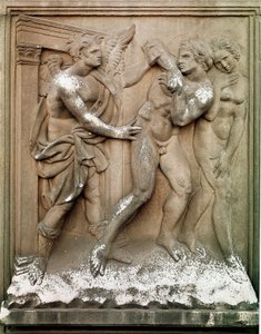 Adam og Eva jager på det jordiske paradis lavpræget marmor af Jacopo Della Quercia (1374 / 8-1438) 1430-1435 Dim.86x68 cm Bologna Church of San Petronio