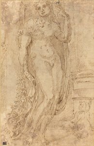 Allegorisk figur med en kat og en gris af Jacopo di Giovanni