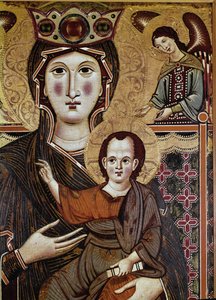 Virgin and child with an angel - Tempera on wood by Meliore di Jacopodani
